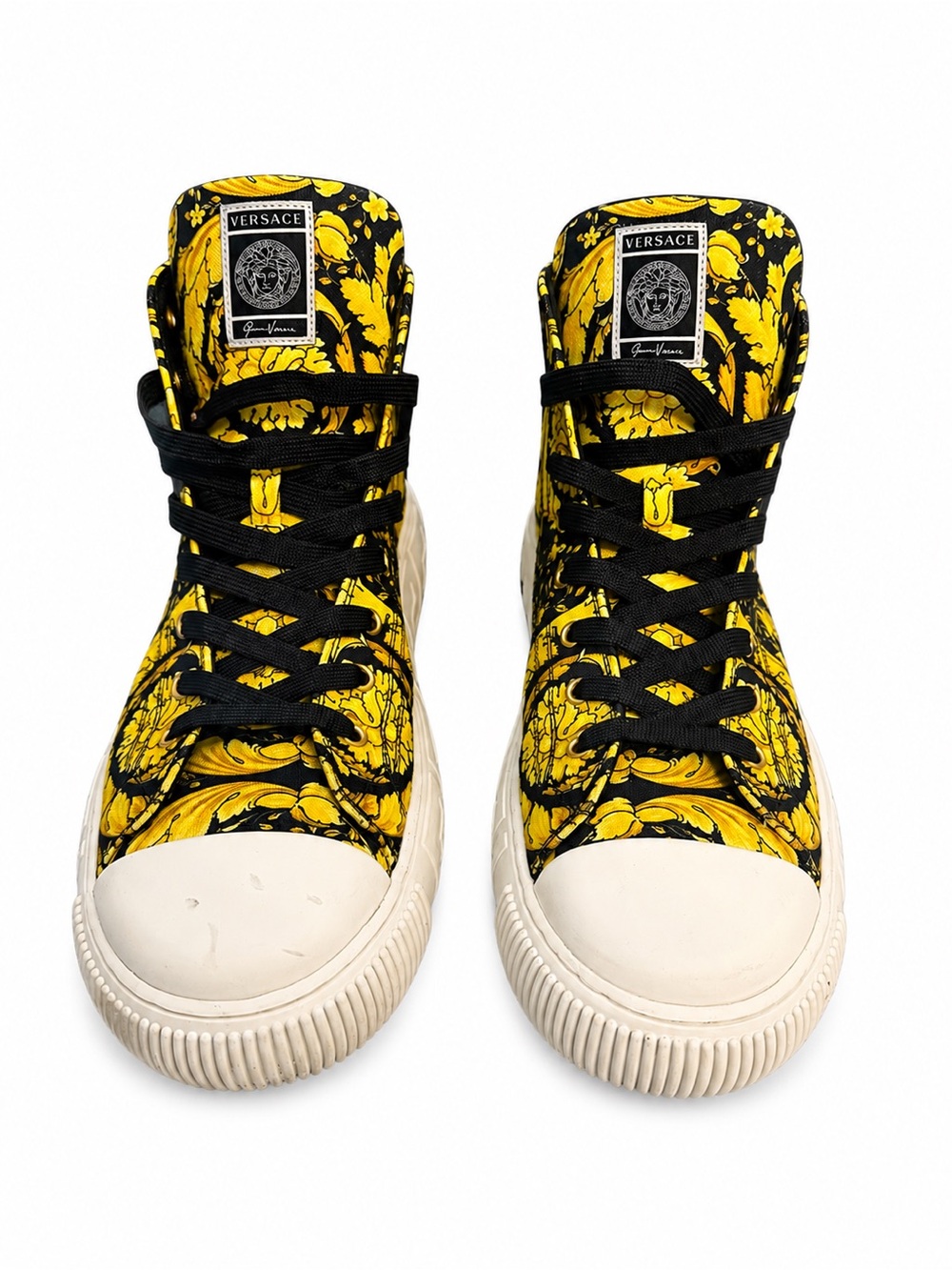 Versace Black & Yellow Greca Baroque High-Top Sneakers - Size 46 / US 13